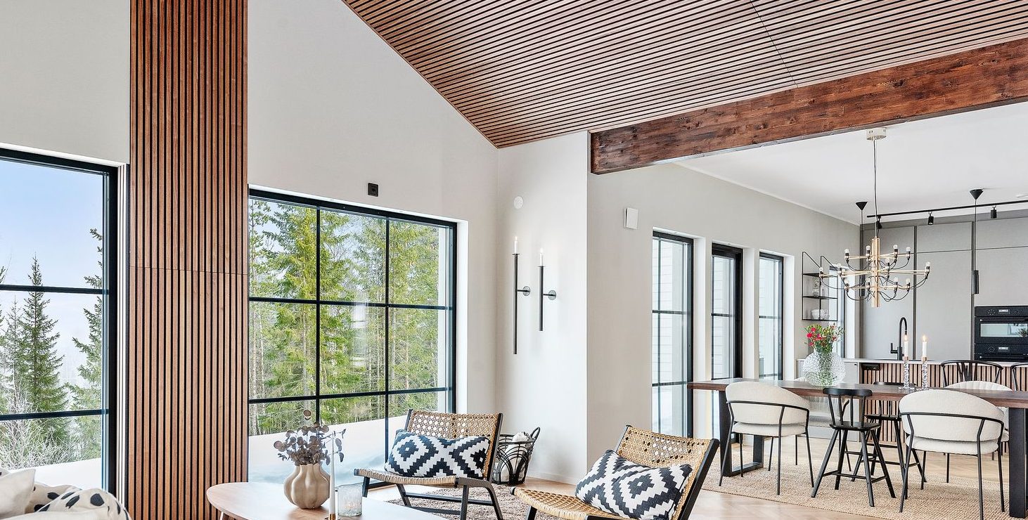 beautiful use of wooden slat wall in living room